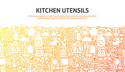 Kitchen Utensils Concept. Vector Illustration of Line Website Design. Banner Template.