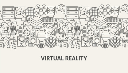 Virtual Reality Banner Concept. Vector Illustration of Line Web Design.