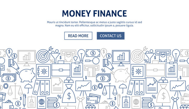 Money Finance Banner Design. Vector Illustration of Line Web Concept.