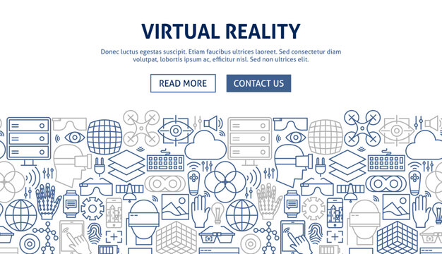 Virtual Reality Banner Design. Vector Illustration of Line Web Concept.