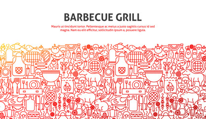 Barbecue Grill Concept. Vector Illustration of Line Website Design. Banner Template.
