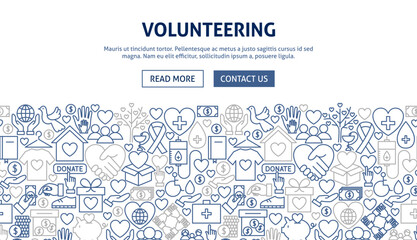 Fototapeta na wymiar Volunteering Banner Design. Vector Illustration of Line Web Concept.