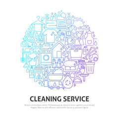 Cleaning Service Circle Concept. Vector Illustration of Outline Design.