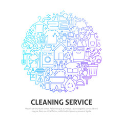 Fototapeta premium Cleaning Service Circle Concept. Vector Illustration of Outline Design.