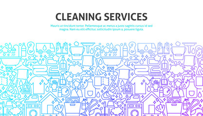 Cleaning Services Concept. Vector Illustration of Line Website Design. Banner Template.