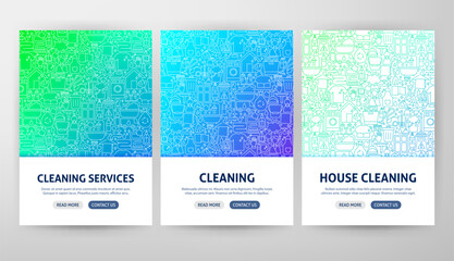 Cleaning Services Flyer Concepts. Vector Illustration of Outline Web Banner Design.