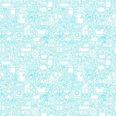 Cleaning White Line Seamless Pattern. Vector Illustration of Outline Tileable Background.