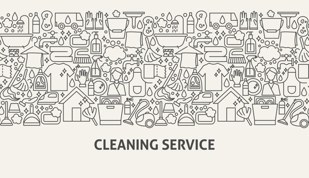 Cleaning Service Banner Concept. Vector Illustration of Line Web Design.
