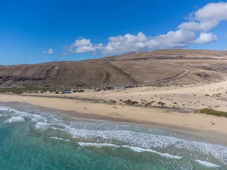 Cercles muraux Plage de Sotavento, Fuerteventura, Îles Canaries Aerial view on sandy dunes and turquoise water of Sotavento beach, Costa Calma, Fuerteventura, Canary islands, Spain