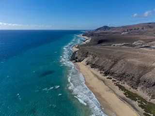Foto op Plexiglas Sotavento Beach, Fuerteventura, Canarische Eilanden Aerial view on sandy dunes and turquoise water of Sotavento beach, Costa Calma, Fuerteventura, Canary islands, Spain