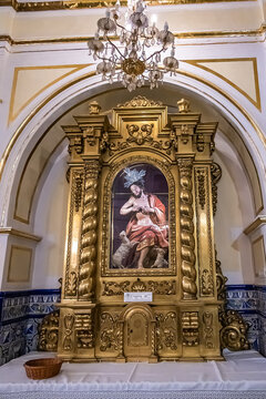 Interior of Ermita de Santa Lucia - small church from 1410. VALENCIA, SPAIN. APRIL 14, 2023.