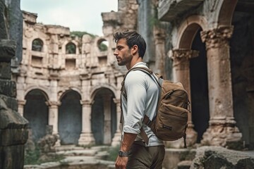 Fototapeta na wymiar traveler exploring ancient ruins, generative ai