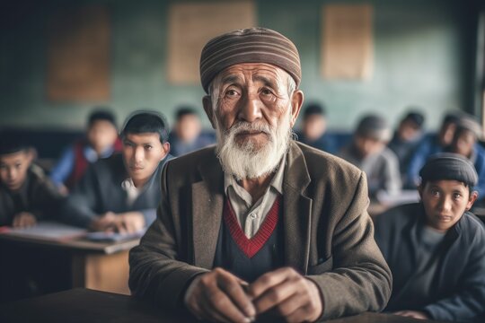 Senior Man Learning A New Language At A Community Class, Generative Ai