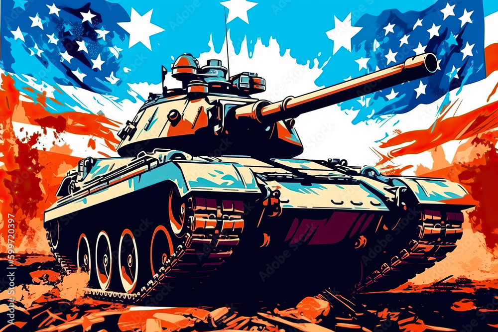 Wall mural USA military tank, graphic design. Generative AI - Wall murals