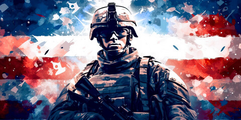 USA army soldier, flag, graphic design. Generative AI