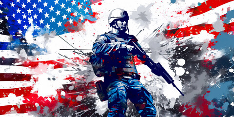 USA army soldier, flag, graphic design. Generative AI