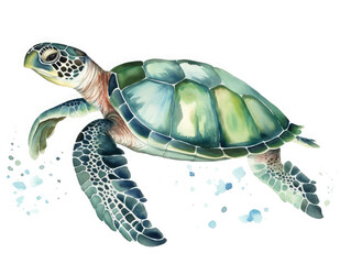 Sea turtle illustration. White background, watercolor style. Generative AI