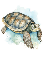 Sea turtle in the water. Watercolor illustration. Generative AI