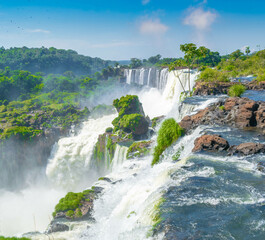Fototapeta na wymiar Iguazu Falls seen from the Argentina National Park, Waterfall in the forest 