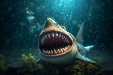 Obraz na płótnie Canvas Claymation style illustration of a smiling shark. Generative AI.