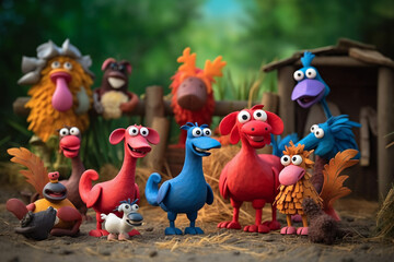 Claymation style illustration of a family of barn animals. Generative AI.