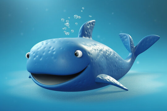 Claymation style illustration of a blue whale. Generative AI.