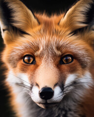 Obraz premium Red fox (vulpes vulpes) close-up portrait on black. Generative AI