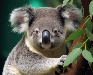 Obraz premium Close-up portrait of a koala on a tree. Generative AI