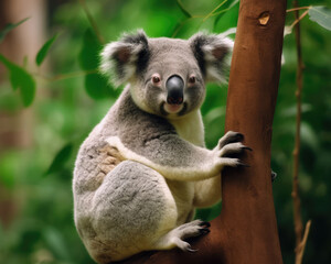 Koala standing on a tree branch. Generative AI
