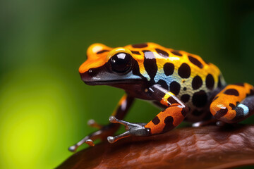Obraz premium Macro shot of colorful poison dart frog. Generative AI