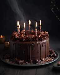 Birthday cake with chocolate layer on the outside