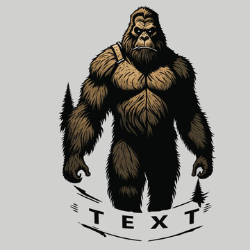 Big Foot Sasquatch Outdoor Expedition Logo Icon, Angry Big Foot Logo Design Illustration