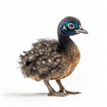 Baby Peacock isolated on white (generative AI)