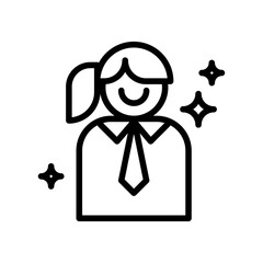 Marketing woman marketing icon with black outline style. management, strategy, teamwork, female, cooperation, discussion. Vector Illustration