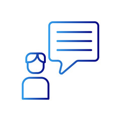 Comment marketing people icon with blue gradient outline style. isolated, modern, speech, heart, set, network, background. Vector Illustration