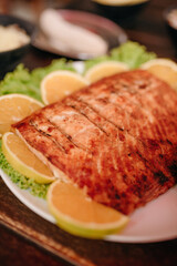 Barbecue - Fish - Grilled salmon fillet with orange