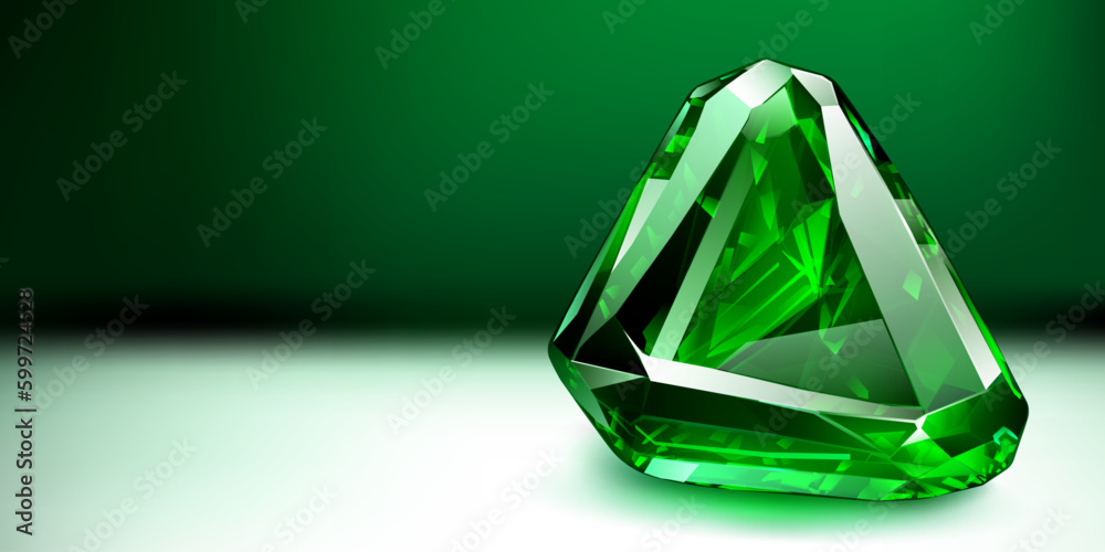 Wall mural a big precious green crystal like an emerald with highlights and shadow on a color background. facet