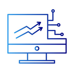 Transformation technology icon with blue gradient outline style. wheel, circuit, board, web, data, blue, integrated. Vector Illustration