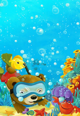 Fototapeta premium cartoon ocean scene coral reef forest animals diving