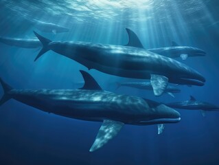 Fototapeta premium Group of Blue Whale in natural habitat (generative AI)
