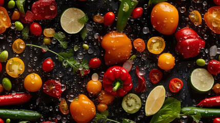 seamless repeatable and tilelable texture pattern of fresh mixed vegetables - Generative AI