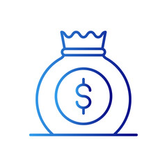 Money bag finance and money icon with blue gradient outline style. buy, million, debt, isolated, euro, shape, large. Vector Illustration