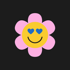 Flower retro style. Cute elements and characters in psychedelic 70s style. Hippie, psychedelic droove, retro and vintage. Vector Illustration