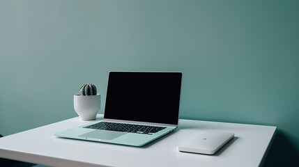 laptop on table. Generative AI