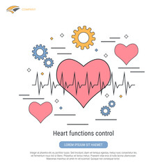 Heart functions control, healthcare, cardiology flat contour style vector concept illustration