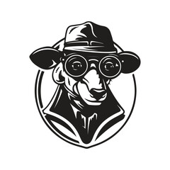 sheep spy, vintage logo line art concept black and white color, hand drawn illustration