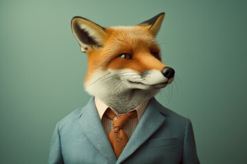 Anthropomorphic fox dressed in a suit like a businessman. Business Concept. AI generated, human enhanced - obrazy, fototapety, plakaty