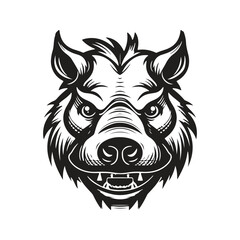 angry boar, vintage logo line art concept black and white color, hand drawn illustration