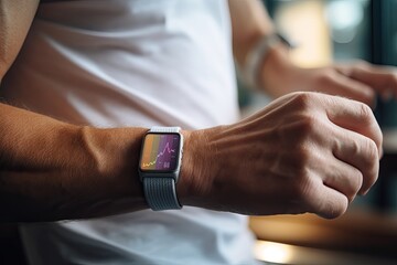 A person wearing a fitness tracker, which uses AI algorithms to monitor their physical activity, heart rate, and sleep quality