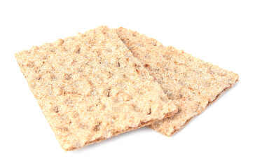 Fresh crunchy crispbreads on white background. Healthy snack